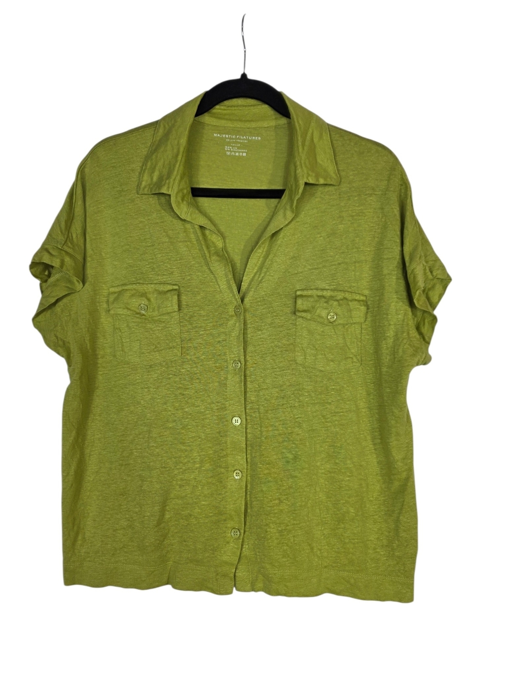 Majestic Filatures Linen Neon Green Button-Down Shirt